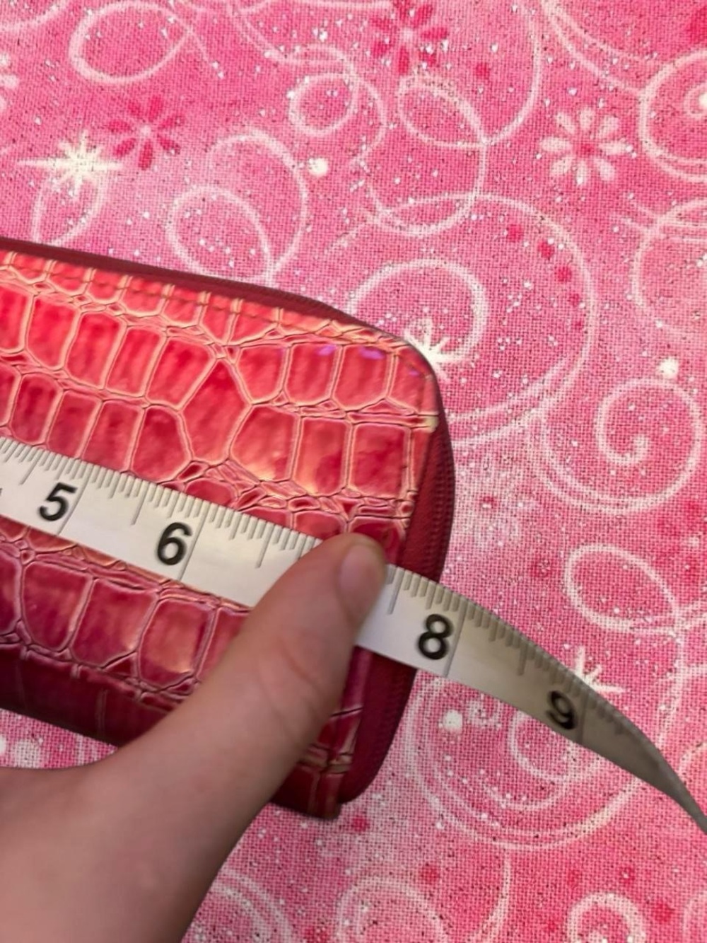 Pink Croc-Embossed Zip Wallet with Gold Rings - Picture 5 of 5